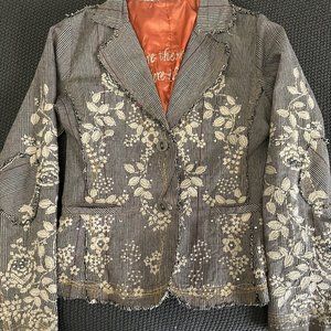 Paparazzi by Biz Floral Embroidered Tweed Women's Jacket Size Large